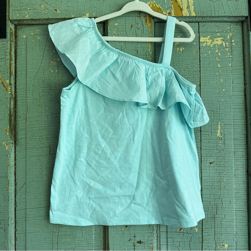 NWT Janie And Jack The Ruffle Shoulder Top in Plume Blue Girls Size 10